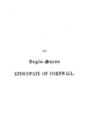 The Anglo-Saxon episcopate of Cornwall