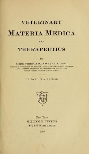 Veterinary materia medica and therapeutics