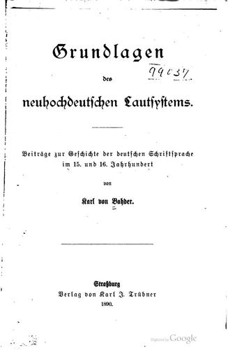Grundlagen des neuhochdeutschen Lautsystems