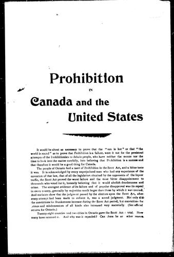 Prohibition in Canada and the United States