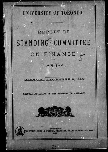 Report of Standing Committee on Finance, 1893-4