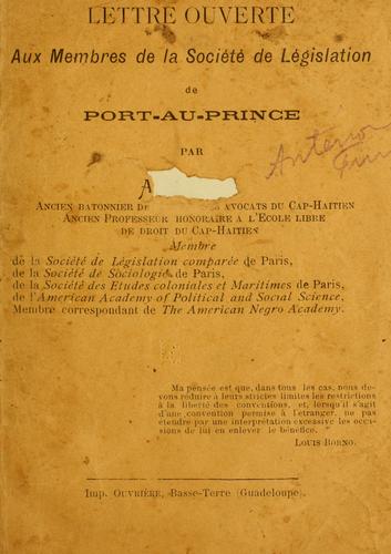 Lettre ouverte aux membres de la Société de Législation de Port-au-Prince.