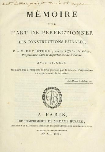 Mémoire sur l'art de perfectionner les constructions rurales