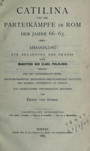 Catilina und die Parteikämpfe in Rom der Jahre 66-63