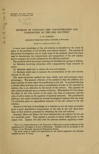 Methods of studying the concentration and composition of the soil solution