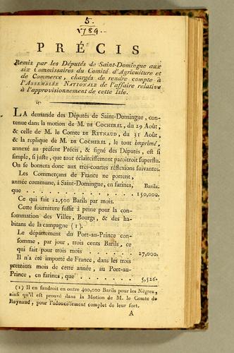 Précis remis par les députés de Saint-Domingue aux six commissaires du Comité d'agriculture et de commerce