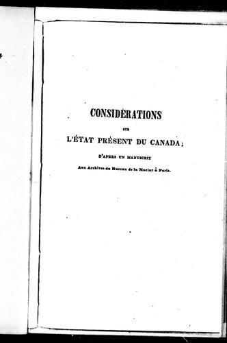 Considérations sur l'état présent du Canada