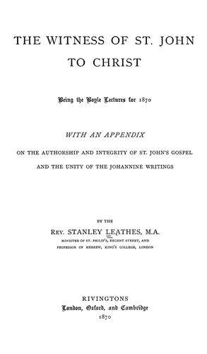 The witness of St. John to Christ