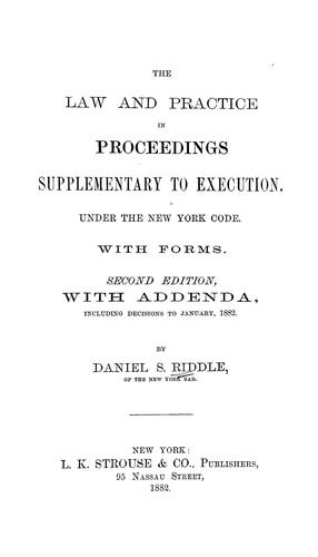 The law and practice in proceedings supplementary to execution