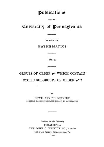 Groups of order p [superscript m] which contain cyclic subgroups of order p [superscript m-3]