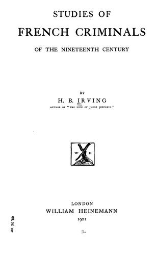Studies of French criminals of the nineteenth century