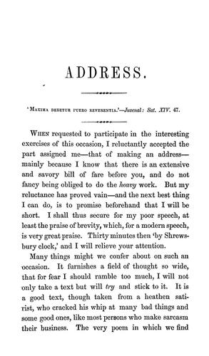 An address at the anniversary exercises of the Literary Society at Edgehill School, Princeton, N.J., March 27, 1854