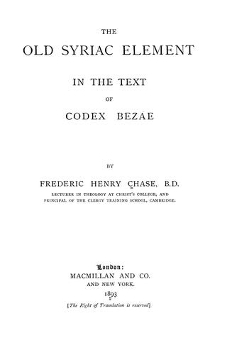 The Old Syriac element in the text of Codex Bezae