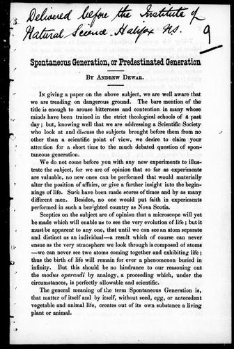 Spontaneous generation, or predestinated generation