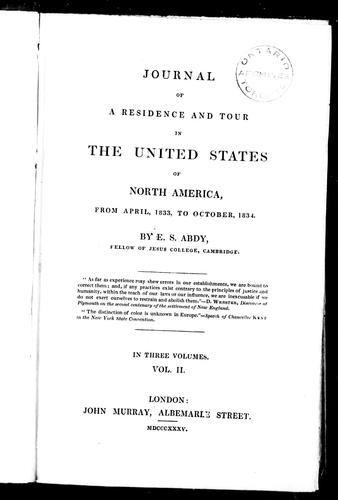 Journal of a residence and tour in the United States of North America, from April, 1833, to October, 1834