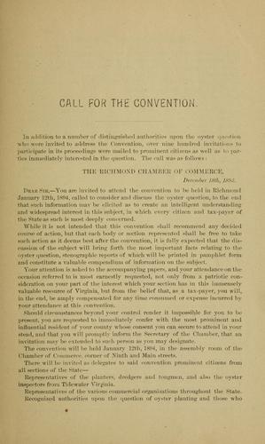 Proceedings of the convention called to consider and discuss the oyster question