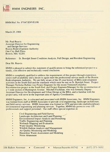 Statement of qualifications, st. Botolph street condition analysis full design and resident engineering.