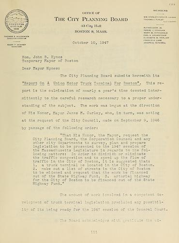 Report on a union motor truck terminal for Boston.