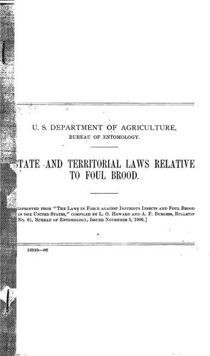 State and territorial laws relative to foul brood ...