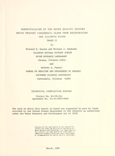 Identification of the water quality factors which prevent fingernail clams from recolonizing the Illinois River, phase II