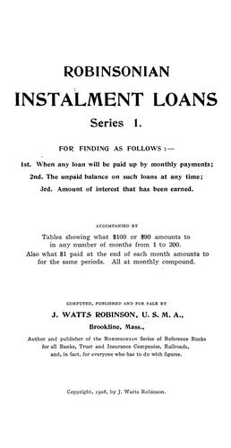 Robinsonian instalment loans ser. 1, for finding as follows
