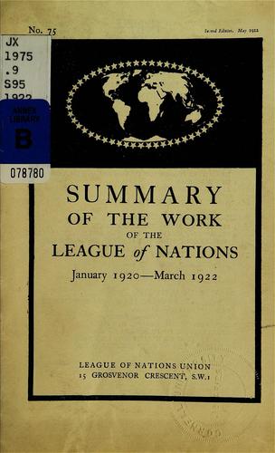Summary of the work of the League of Nations, January 1920-March 1922