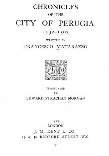 Chronicles of the city of Perugia 1492-1503