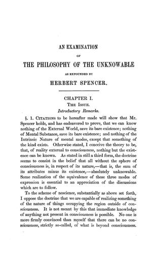 An examination of the philosophy of the unknowable