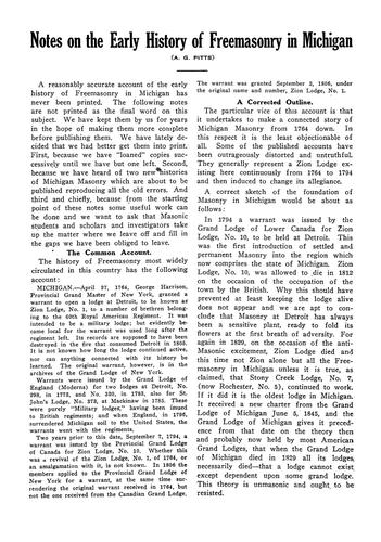 Notes on the early history of freemasonry in Michigan