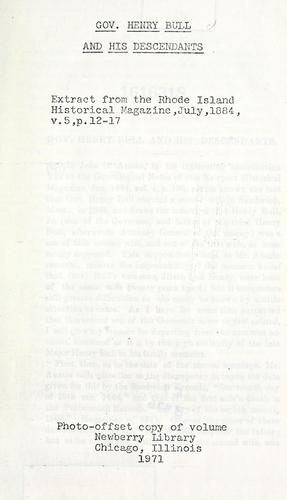 Gov. Henry Bull and his descendants.