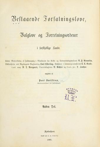 Bestaaende Forfatningslove: Valglove og Forretningsordener i forskjellige Lande.