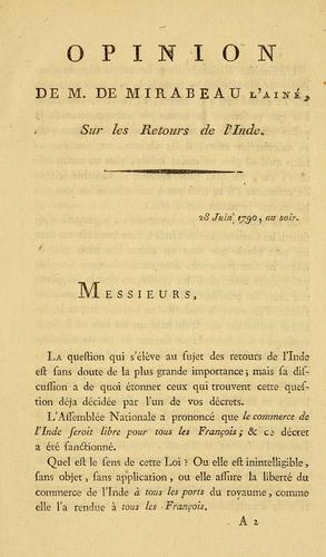 Opinion de M. de Mirabeau l'ainé, sur les retours de l'Inde.