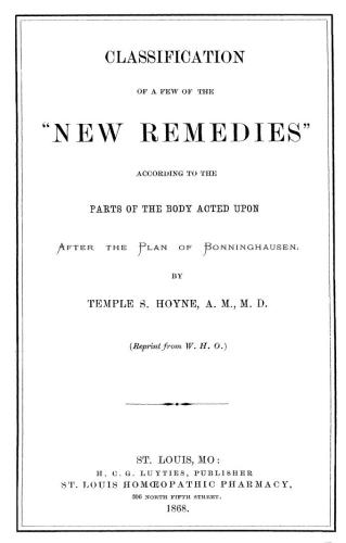 Classification Of A Few Of The New Remedies According To The Parts Of The Body Acted Upon