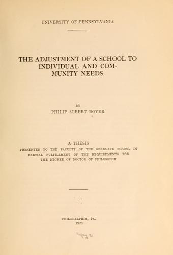 The adjustment of school to individual and community needs