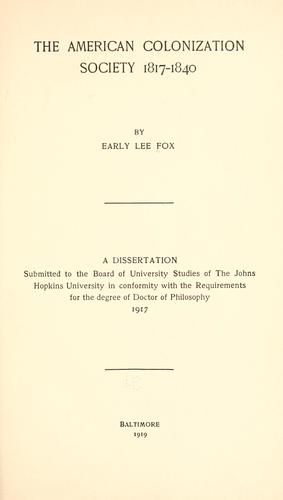 The American Colonization Society, 1817-1840