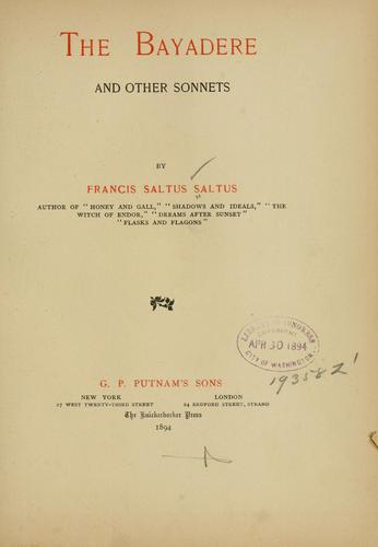 The bayadere and other sonnets