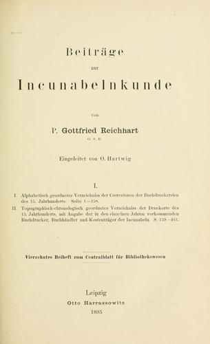 Beiträge zur Incunabelnkunde.