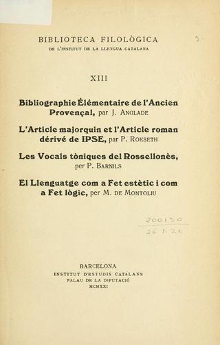 Bibliographie élémentaire de l'ancien Provençal
