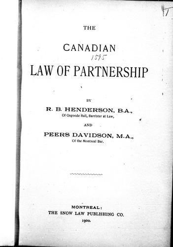 The Canadian law of partnership