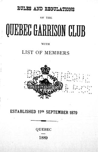 Rules and regulations of the Quebec Garrison Club