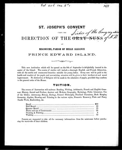 St. Joseph's Convent under the direction of the Gray Nuns at Miscouche, parish of Belle Alliance, Prince Edward Island
