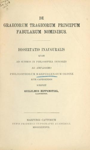 De Graecorum tragicorum principum fabularum nominibus