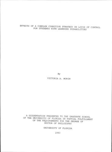 Effects of a complex cognitive strategy on locus of control for students with learning disabilities