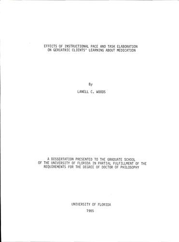 Effects of instructional pace and task elaboration on geriatric clients' learning about medication