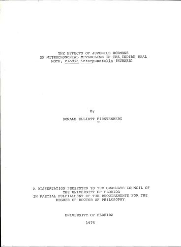 The effects of juvenile hormone on mitrochondrial [sic] metabolism in the Indian meal moth, Plodia interpunctella (Hubner)