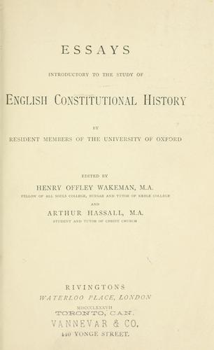Essays introductory to the study of English constitutional history