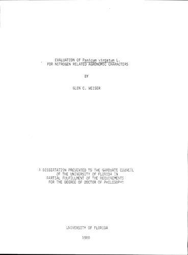 Evaluation of Panicum virgatum L. for nitrogen related agronomic characters