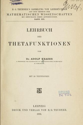 Lehrbuch der Thetafunktionen