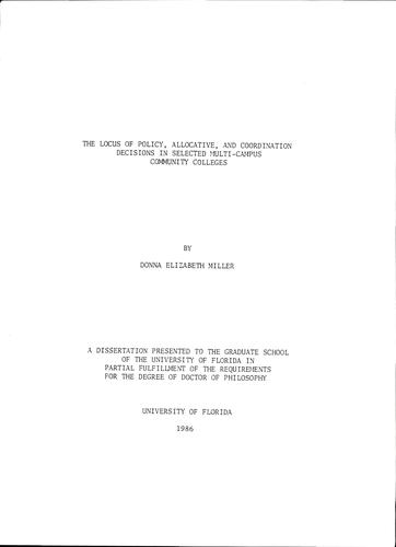 The locus of policy, allocative, and coordination decisions in selected multi-campus community colleges