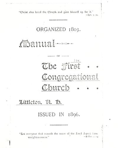 Manual of the First Congregational Church, Littleton, N.H.